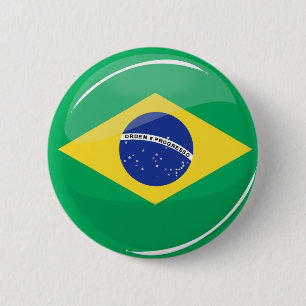 Glänzende runde brasilianische Flagge Button