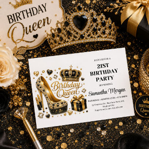 Glänzende schwarze Gold-Konfetti-Birthday-Queen-Ei Einladung