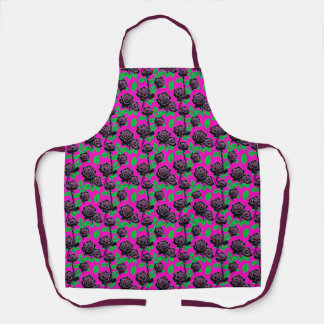 Glänzende schwarze Rosen auf einem heißrosa Hinter Schürze