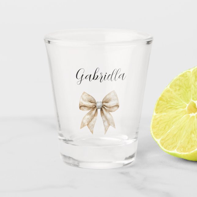 Glänzende Silber-Creme-Schleife Schnapsglas (Vorderseite)
