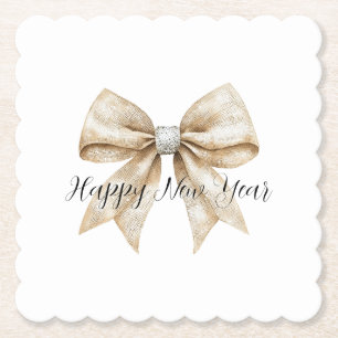 Glänzende Silber-Creme-Schleife Silvester Untersetzer