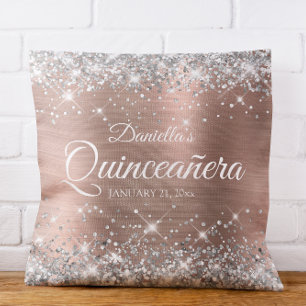 Glänzende Silber-Glitter-Rose-Gold-Folie Quinceañe Kissen