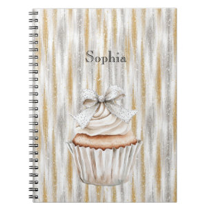 Glänzende Silber Gold Streifen Weiße Cupcake-Schle Notizblock