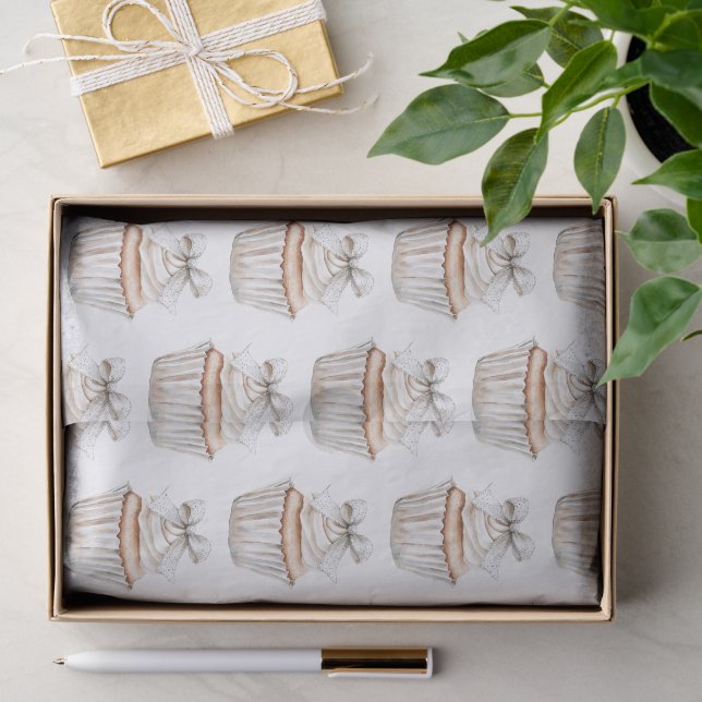 Glänzende Silber Weiße Cupcakes Schleife Geburtsta Seidenpapier (Geschenk)