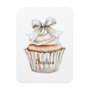Glänzende Silber Weiße Cupcakes-Schleife Magnet