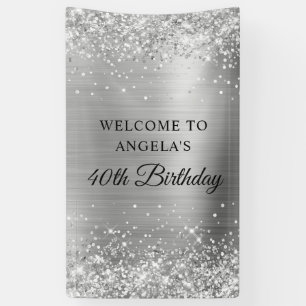 Glänzende Silberfolie 40. Geburtstag Vertikal Banner