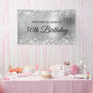 Glänzende Silberfolie 50. Geburtstags-Willkommen Banner