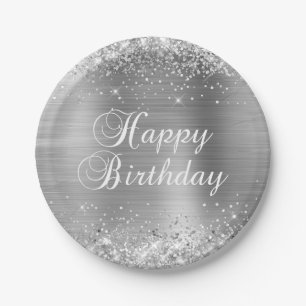 Glänzende Silberfolie Alles Gute zum Geburtstag Pappteller