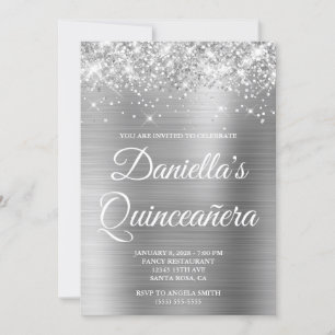 Glänzende Silberfolie Quinceañera Einladung