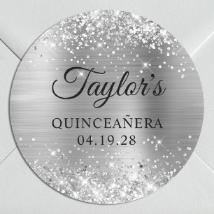 Glänzende Silberfolie Quinceanera Runder Aufkleber