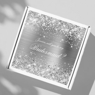 Glänzende silberne Brautjungfer-Geschenkbox zur An Aufkleber