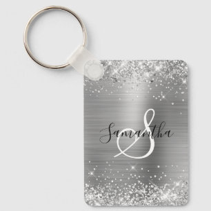 Glänzende silberne Folie Elegant Monogramm Schlüsselanhänger