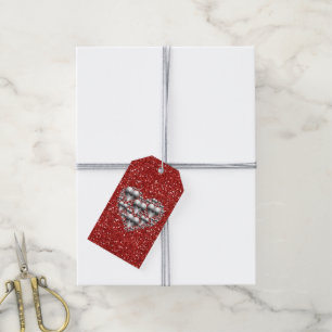 Glänzende silberne Herz-roter Imitat-Glitzer Geschenkanhänger