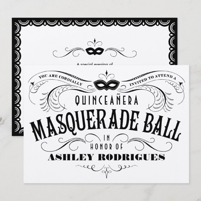 Glänzende silberne Quinceanera Einladung (Vorne/Hinten)