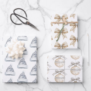 Glänzende silberne Weihnachtsmann-Hüte Schleifen O Geschenkpapier Set
