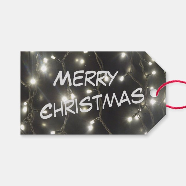 Glanzende Silver Lights Weihnachtsgeschenk-Tag Geschenkanhänger (Vorderseite (Horizontal))
