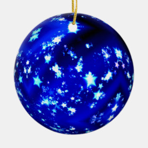 Glänzende Sterne des blauen Balls Keramik Ornament