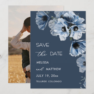 Glänzende transparente blaue Blumen gewölbt Save The Date
