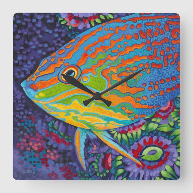 Glänzende tropische Fische I Quadratische Wanduhr (Vorderseite)