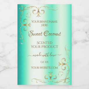 Glänzende Türkis-Gold Verzierte Ornamente Produkte Lebensmitteletikett