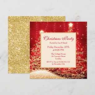 Glänzende Weihnachtsbäume Rot mit Glitter-Weihnach Einladung