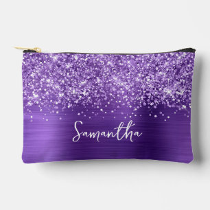 Glänzender Amethyst Glam Schrift Name Zubehörtasche