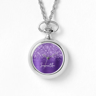Glänzender Amethyst Lila Glam Name Armbanduhr