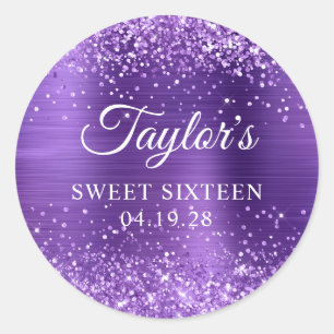 Glänzender Amethyst Purpur Folie Sweet Sixteen Runder Aufkleber