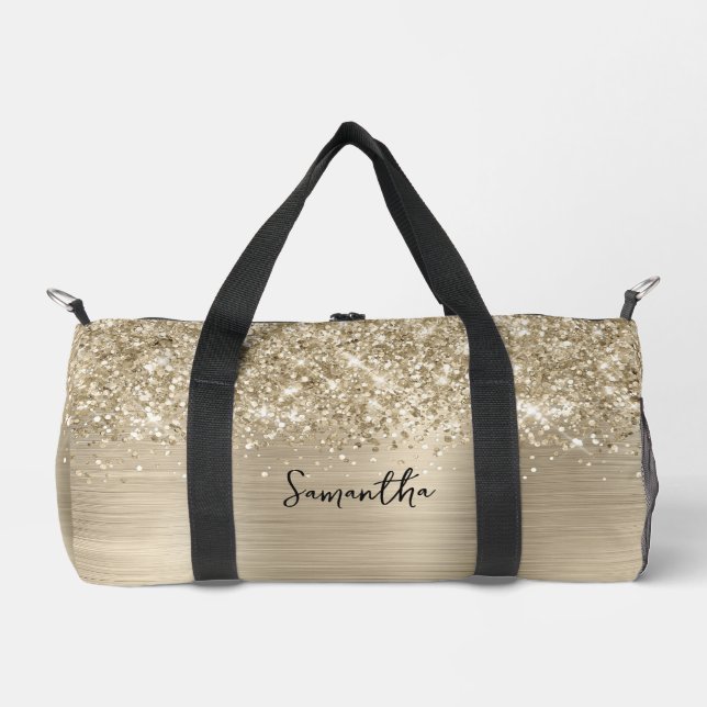 Glänzender Blassgold Glam Name Duffle Bag (Vorderseite)