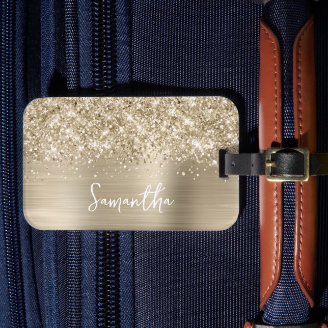 Glänzender Blassgold Glam Name Gepäckanhänger (Vorderseite Insitu 4)