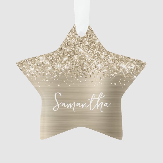 Glänzender Blassgold Glamour Name Stern Ornament (Vorderseite)