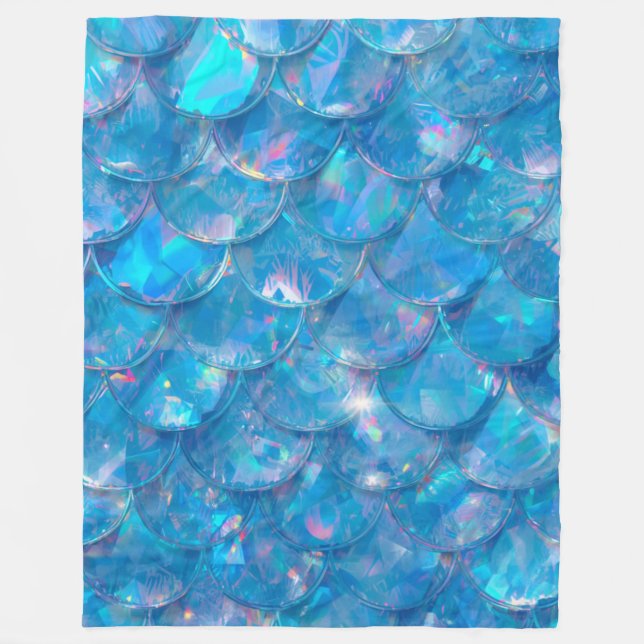 Glänzender blauer Meerjungfrau-Print Fleecedecke (Vorderseite)