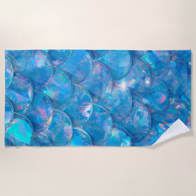 Glänzender blauer Meerjungfrau-Print Strandtuch (Vorderseite)