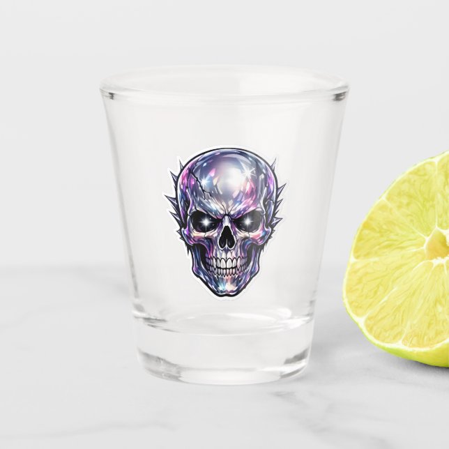 Glänzender Chrome-Totenkopf - Dark Glow Design Schnapsglas (Vorderseite)