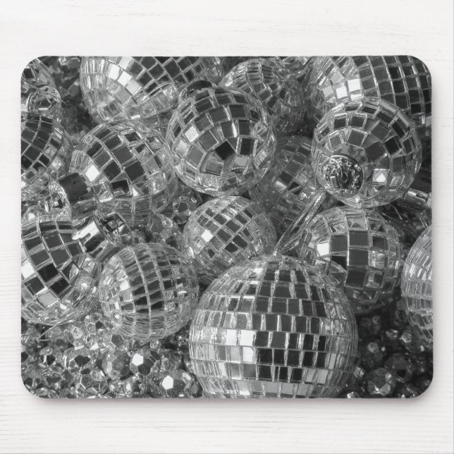 Glänzender Disco-Ball verziert Schwarzweiss-Foto Mousepad (Vorne)
