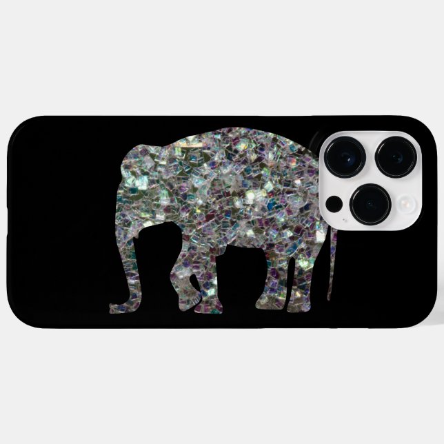 Glänzender farbenfroher silberner Mosaik-Elefant Case-Mate iPhone Hülle (Rückseite (Horizontal))