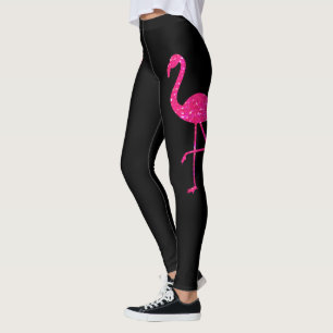 Glänzender Flamingo Neon Rosa Schwarz Leggings