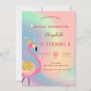Glänzender Flamingo, Pastell Bunt Holografisch Einladung