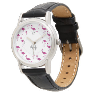 Glänzender Flamingo Rosa Glitter funkelt Monogramm Armbanduhr