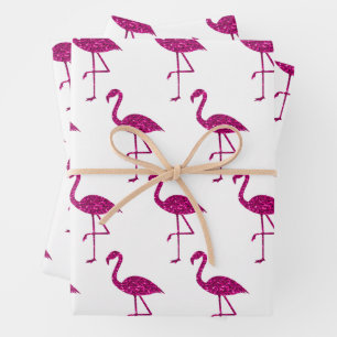 Glänzender Flamingo Rosa Glitter-Muster weiß Geschenkpapier Set