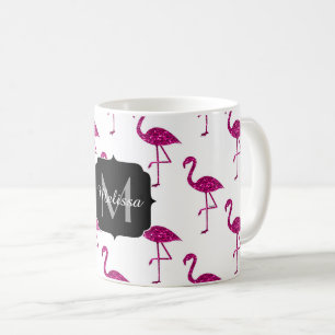 Glänzender Flamingo Rosa Glitzer Muster Monogramm Kaffeetasse