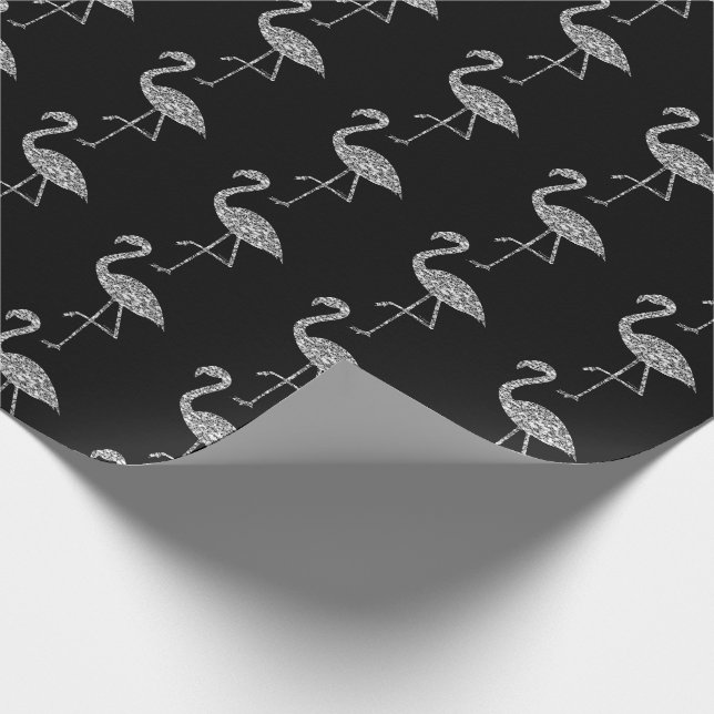 Glänzender Flamingo Silber Glitter Funken Muster Geschenkpapier (Ecke)