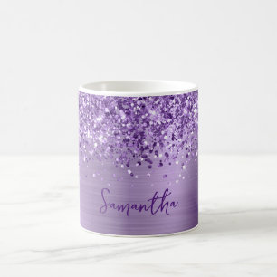 Glänzender Glam Royal Purple Name Kaffeetasse