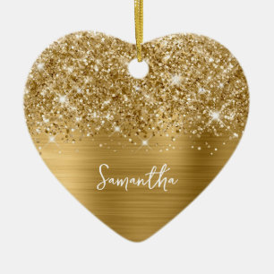 Glänzender Gold Glam Name Foto Keramik Ornament