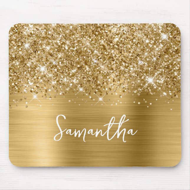 Glänzender Gold Glam Name Mousepad (Vorne)