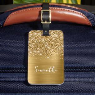 Glänzender Gold-Glam-Script-Name Gepäckanhänger