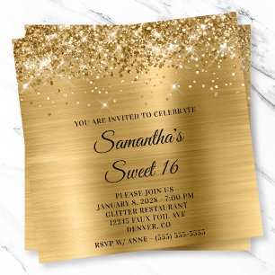 Glänzender Gold-Metall-Look Sweet 16 Einladung