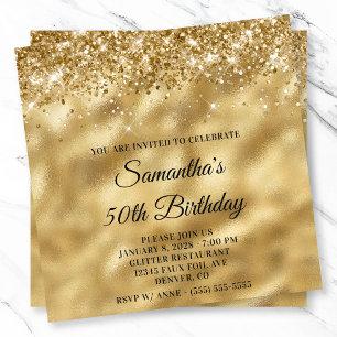 Glänzender Gold-Metall-Look zum 50. Geburtstag Einladung