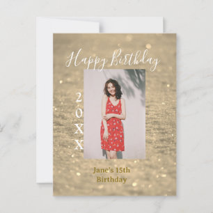 Glänzender goldener glücklicher 15. Geburtstag Fot Postkarte