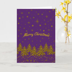 Glänzender goldener Weihnachtsbaum, Sterne, Schnee Karte